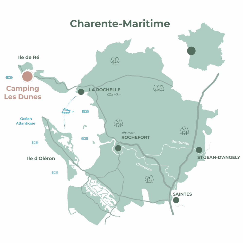 Carte Charente-Maritime avec camping Les Dunes.